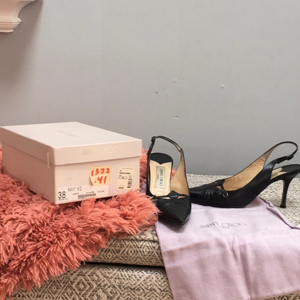 Like new Jimmy Choo navy sling back heels